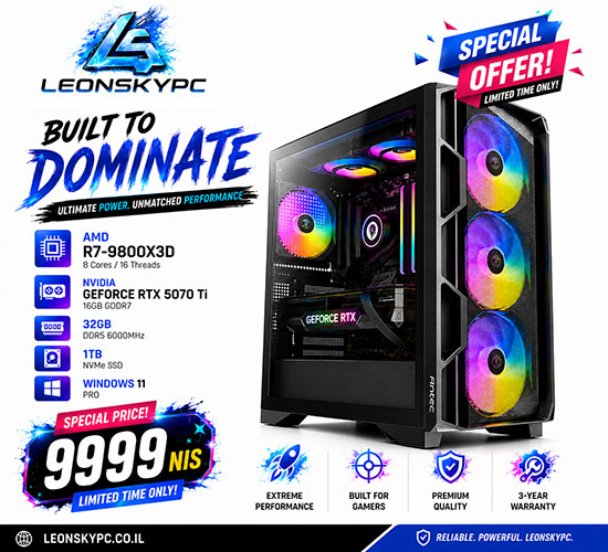 GamePC-9800X3D-5070TI-32GB-1TB-X550 מחשב גיימינג חזק 9800X3D-5070TI-32GB-1TB – תמונה 1