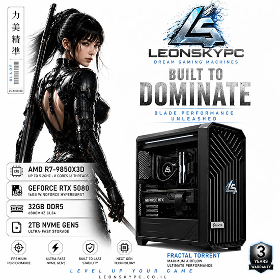 LSPC-Torrent-Blade-9850X3D-5080-32GB2TGEN5 מחשב גיימינג BLADE-9850X3D-5080-32GB-2TB – תמונה 1